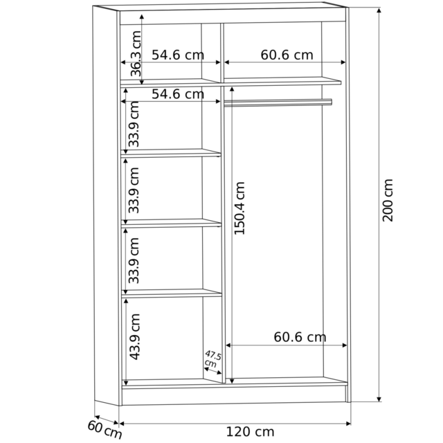Schuifdeurkast met spiegel eiken 120  x 218 x 60 cm