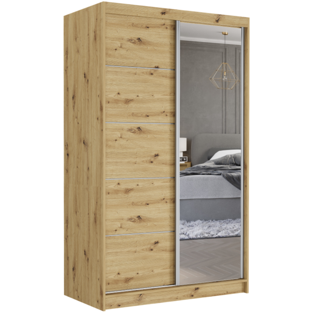 Schuifdeurkast met spiegel eiken 120  x 218 x 60 cm