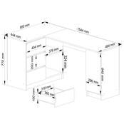 Hoekbureau B20 3 lades wit