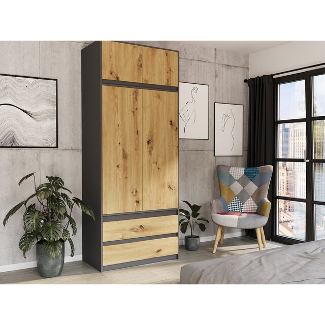 Kledingkast antraciet eiken XL 2 lades