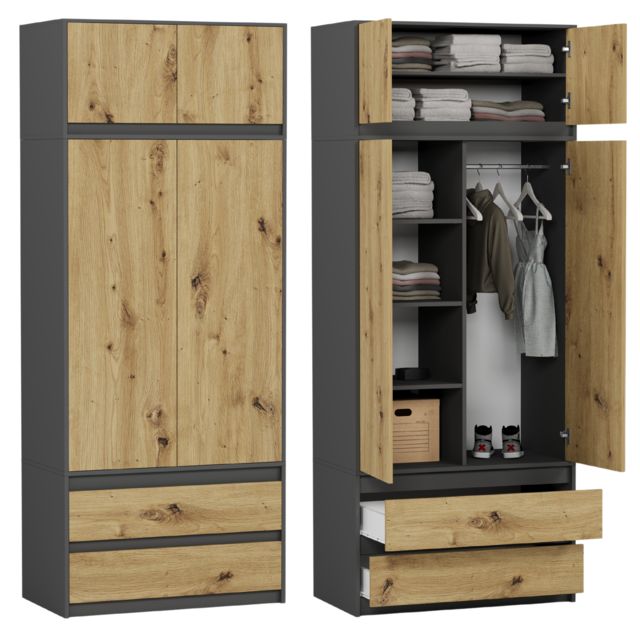 Kledingkast antraciet eiken XL 2 lades
