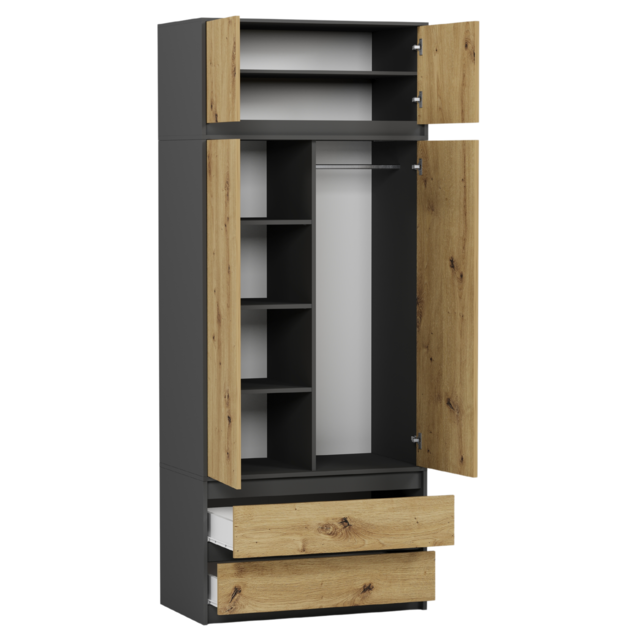 Kledingkast antraciet eiken XL 2 lades