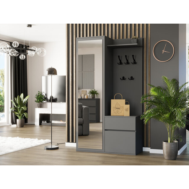 Halkast Met Kapstok  en spiegel antraciet