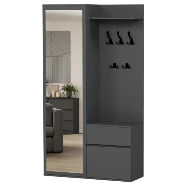 Halkast Met Kapstok  en spiegel antraciet