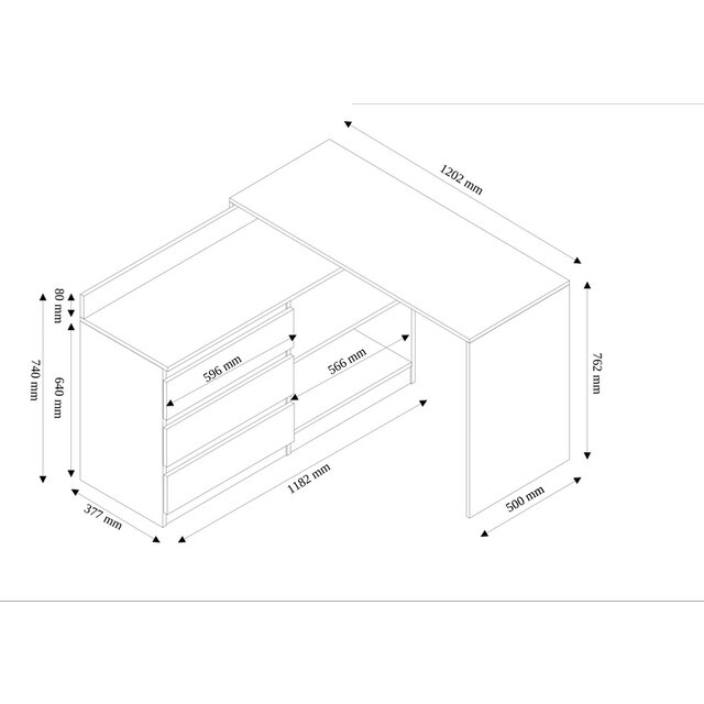 Hoekbureau antraciet met 3  lades