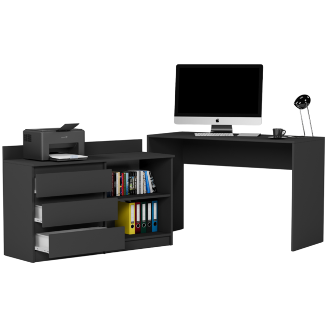 Hoekbureau antraciet met 3  lades