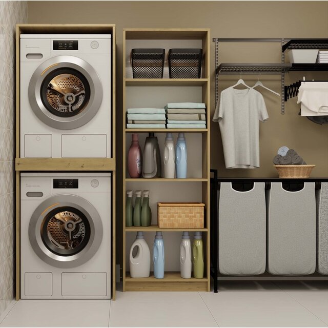 Wasmachine/wasdroger kast om de droger boven de wasmachine te plaatsen eiken kleur