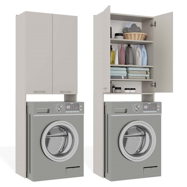 Wasmachine ombouw creme met zijkast