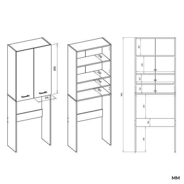 Wasmachine ombouw creme met zijkast