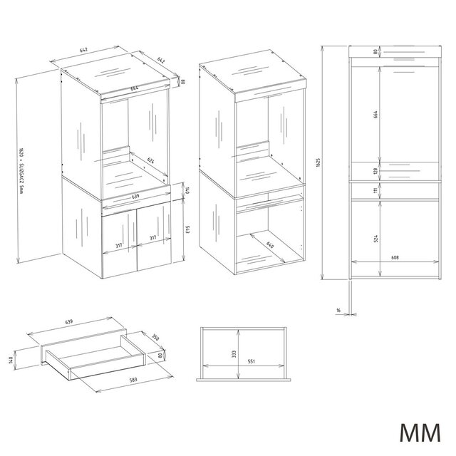 Wasmachine en wasdroger kast met lades wit