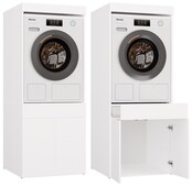 Wasmachine en wasdroger kast met lades wit