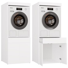 Wasmachine en wasdroger kast wit met lades set van 2