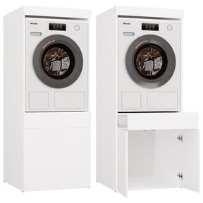Wasmachine en wasdroger kast wit met lades set van 2