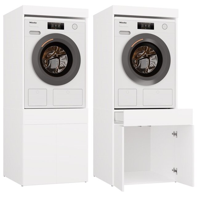 Wasmachine en wasdroger kast met lades wit
