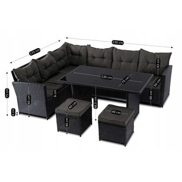 Dallas lounge set zwart