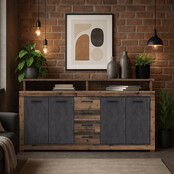 Dressoir  190 cm Breed  oud eiken  antraciet