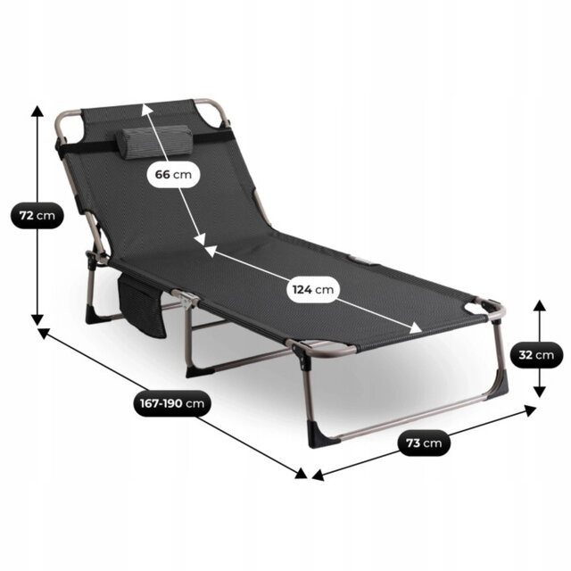 Ligstoel grijs 190 x 73 x 32 cm