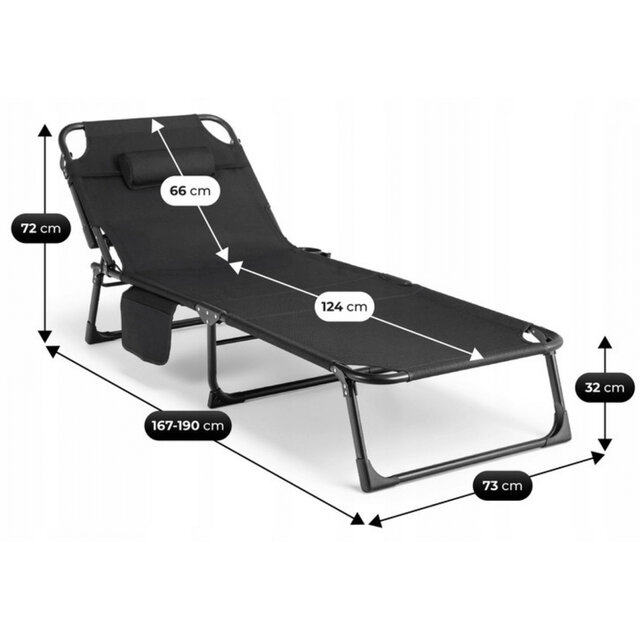 Ligstoel zwart saturn 190 x 73 x 32 cm