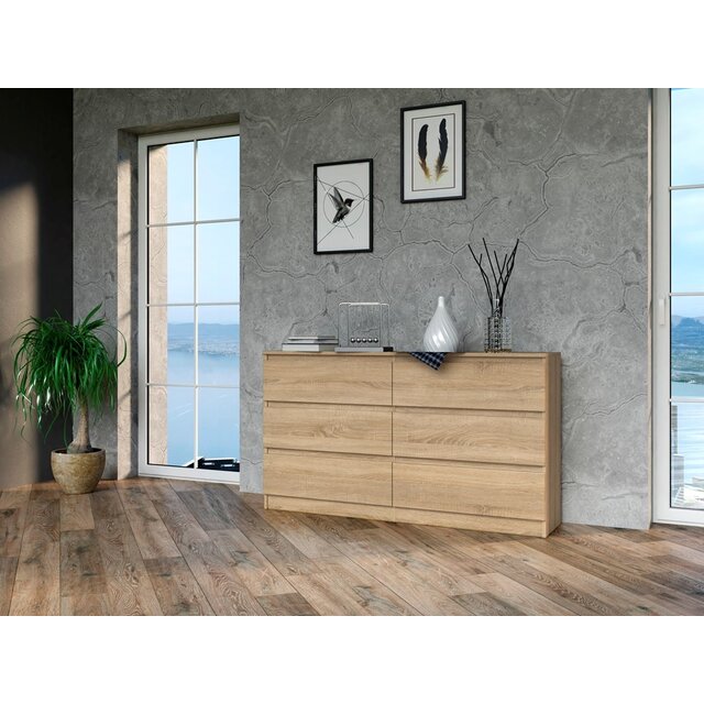 Ladekast  140 cm 6 lades licht eiken