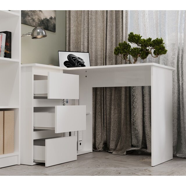 Hoekbureau nice wit  3 lades links