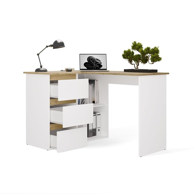 Hoekbureau nice wit eiken  3 lades links