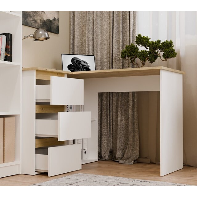 Hoekbureau nice wit eiken  3 lades links