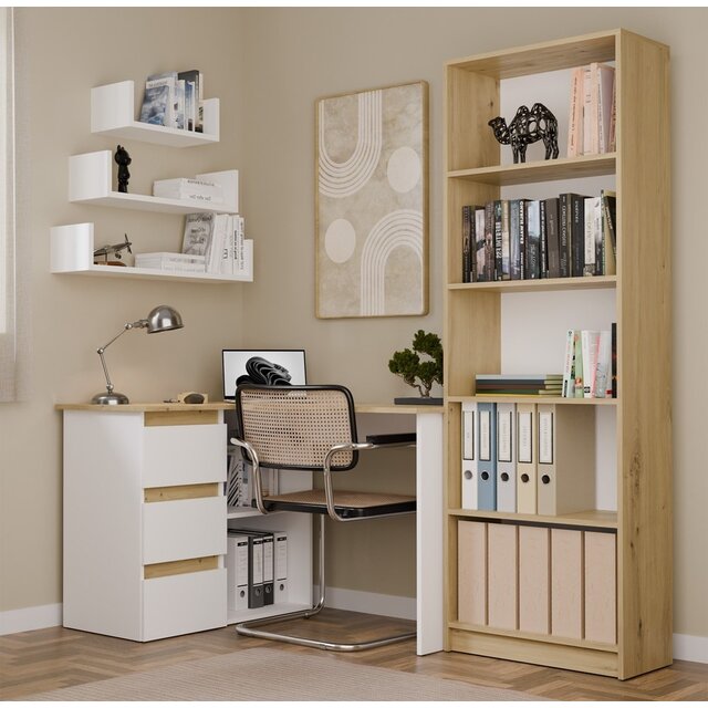 Hoekbureau nice wit eiken  3 lades links