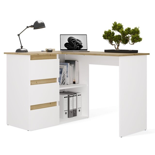 Hoekbureau nice wit eiken  3 lades links