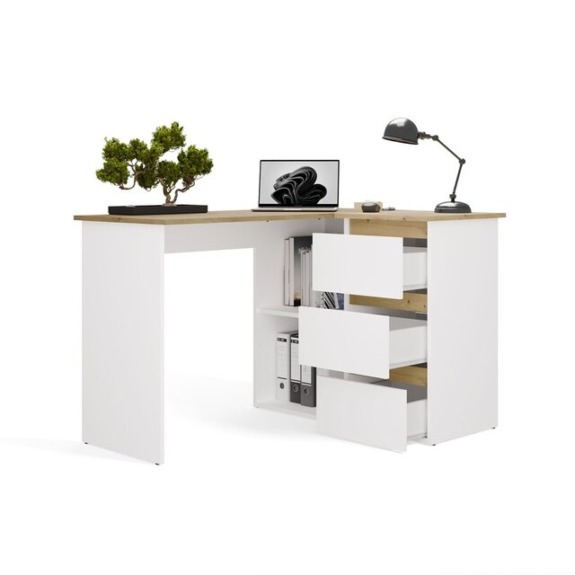 Hoekbureau nice wit eiken rechts 3 lades
