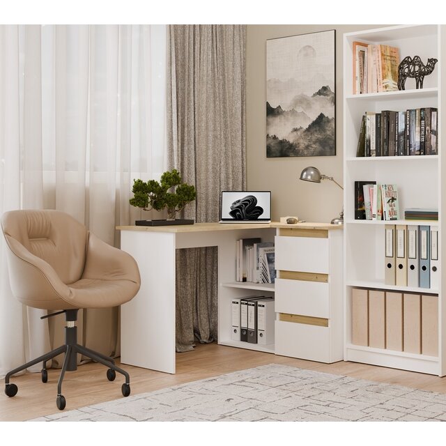 Hoekbureau nice wit eiken rechts 3 lades
