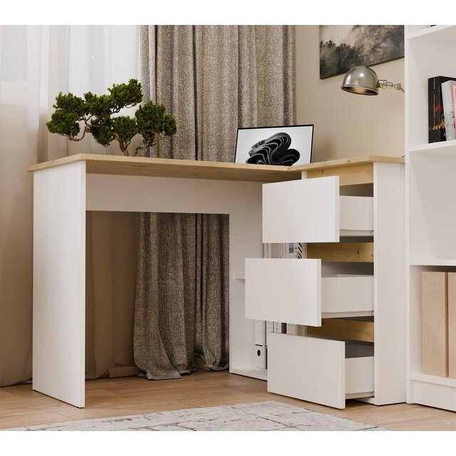 Hoekbureau nice wit eiken rechts 3 lades