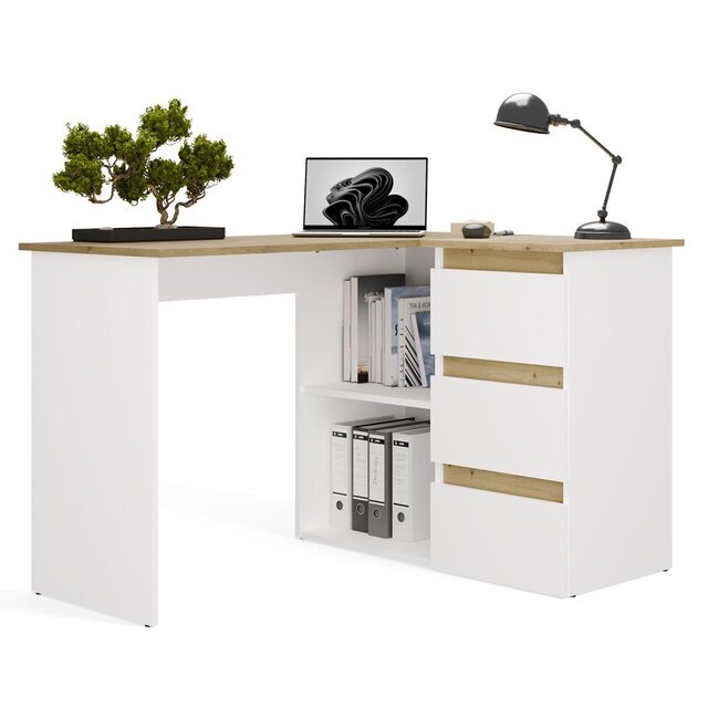 Hoekbureau nice wit eiken rechts 3 lades