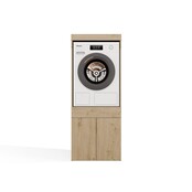 Wasmachine en wasdroger kast met lade eiken  set 2 stuks