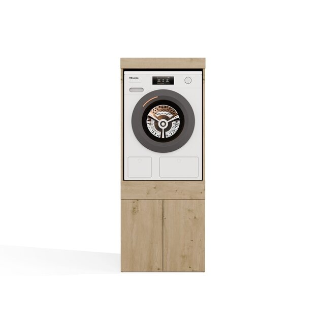 Wasmachine en wasdroger kast met lade eiken  set 2 stuks