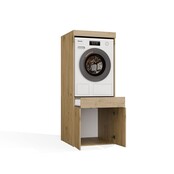 Wasmachine en wasdroger kast met lade eiken  set 2 stuks