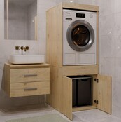 Wasmachine en wasdroger kast met lade eiken  set 2 stuks