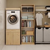 Wasmachine en wasdroger kast met lade eiken  set 2 stuks