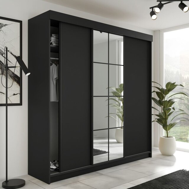 Schuifdeurkast  met spiegel  lamaro 250 cm zwart