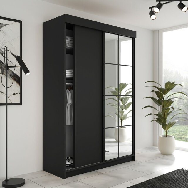 Schuifdeurkast  met spiegel  lamaro 167 cm zwart
