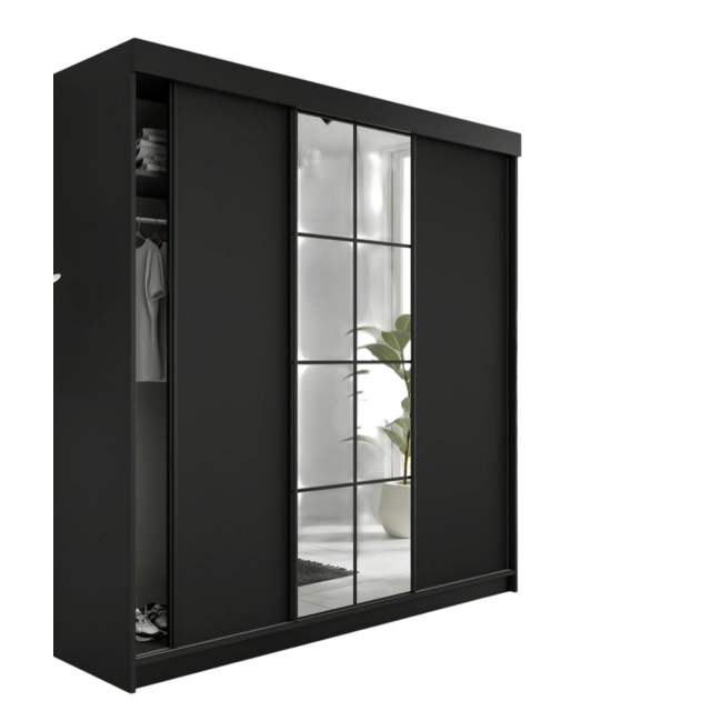 Schuifdeurkast  met spiegel  lamaro 250 cm zwart