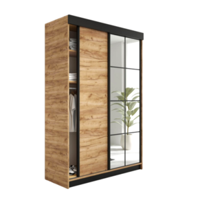 Kledingkast  Lamaro met spiegel 138 cm eiken zwart