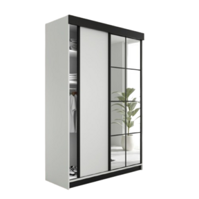Kledingkast Lamaro 200 cm  met spiegel  wit zwart