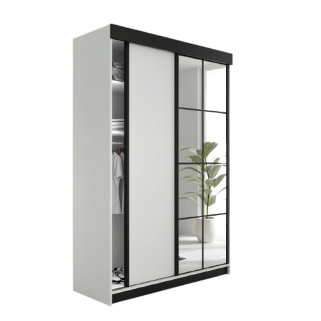 Schuifdeurkast  met spiegel  lamaro 200 cm   wit zwart