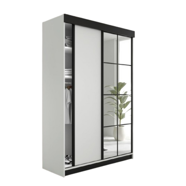 Schuifdeurkast  met spiegel  lamaro 167 cm wit zwart