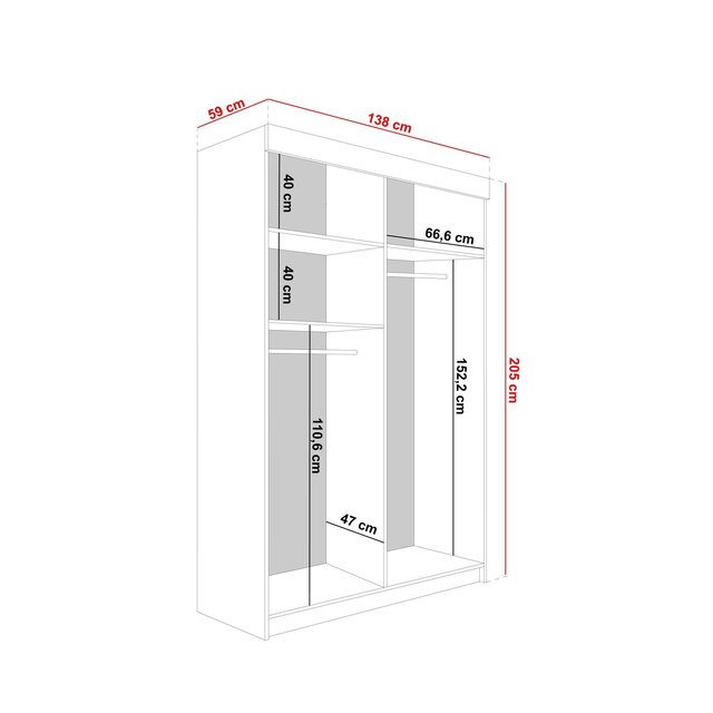 Schuifdeurkast  met spiegel  lamaro 138 cm Crème