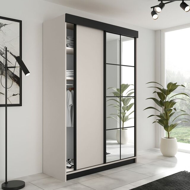 Schuifdeurkast  met spiegel  lamaro 167 cm Crème