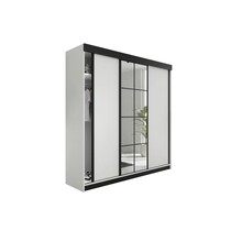 Kledingkast Lamaro 250 cm  met spiegel wit zwart