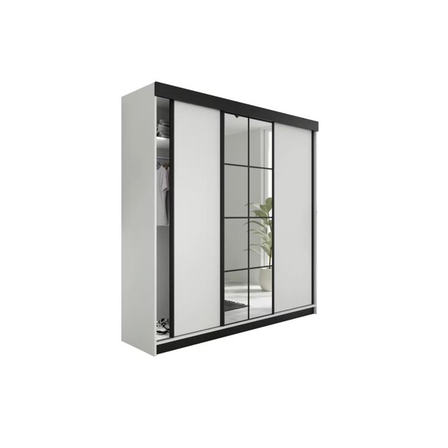 Schuifdeurkast  met spiegel  lamaro 250 cm   wit zwart