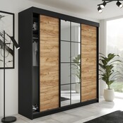 Schuifdeurkast  met spiegel  lamaro 250 cm zwart  eiken