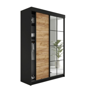 Kledingkast Lamaro  met spiegel 167 cm  zwart eiken